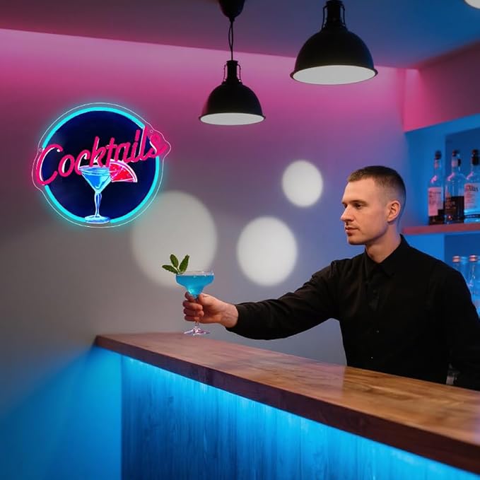 Cocktails Neon Signs for Wall Decor, UV Print Cocktails Glass LED Neon Light Up - Image 6