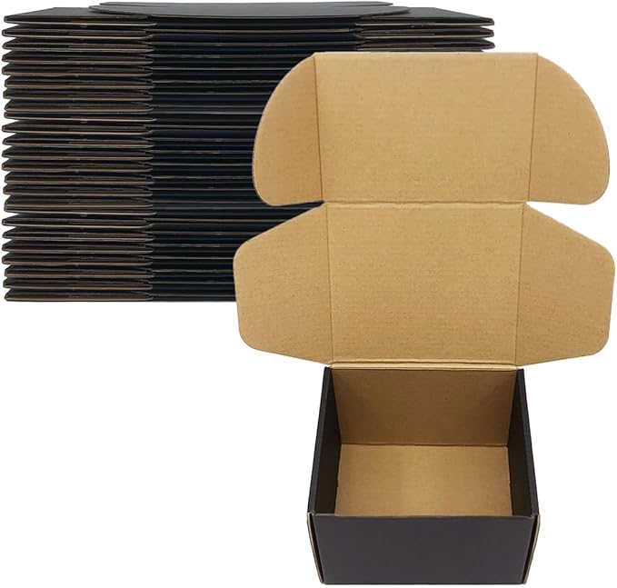 24 Pack 6x5x4 Inches Shipping Boxes，Black 3 Layers Corrugated Cardboard Box by Livejun