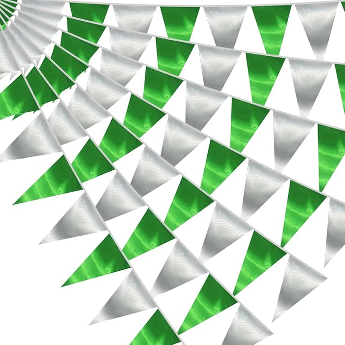 40M/130FT Green Silver Triangle Pennant Banner Flag Metallic Fabric Bunting by raqieden