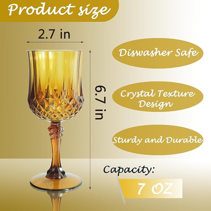 Plastic Wine Glasses，100PCS Amber Plastic Goblets Vintage Style Cordial - Image 3