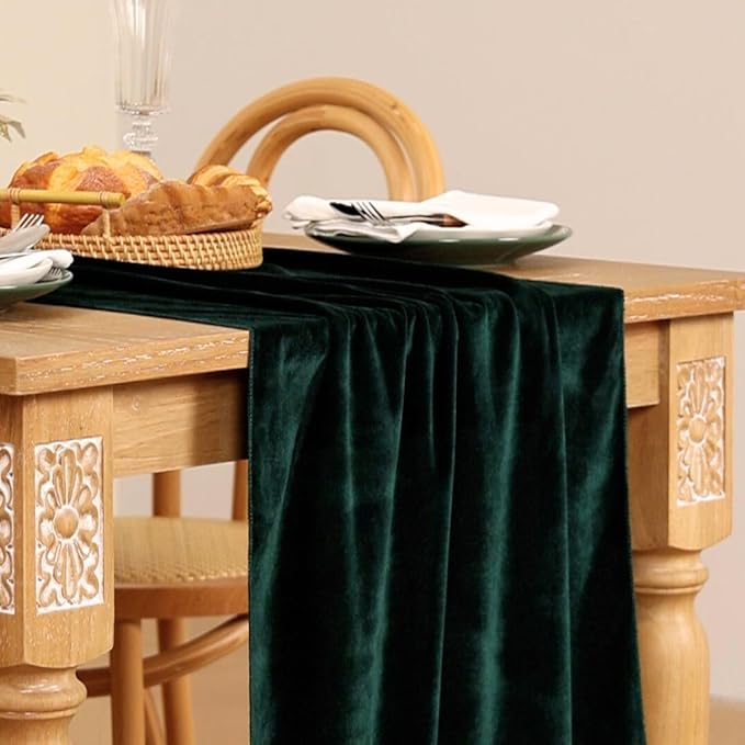 MLMC Emerald Green Velvet Table Runner 10ft Luxury Dark Green Velvet Fall Table - Image 7