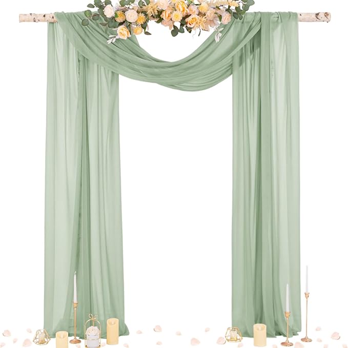 Socomi Sage Green Sheer Wedding Arch Draping Fabric 29" x 20Ft 4 Panels Outdoor by Socomi