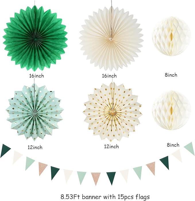 Sage-Green Boho Party-Decorations Paper-Flowers Lanterns - Image 2