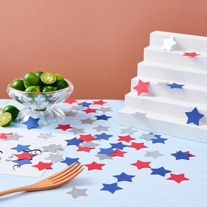 Silver Blue and Red Star Confetti Table Decoration - Image 3