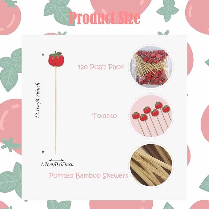 120 Pcs Tomato Cocktail Picks 4.7" Drinks Fruits Hawaiian Party Food Garnish - Image 2