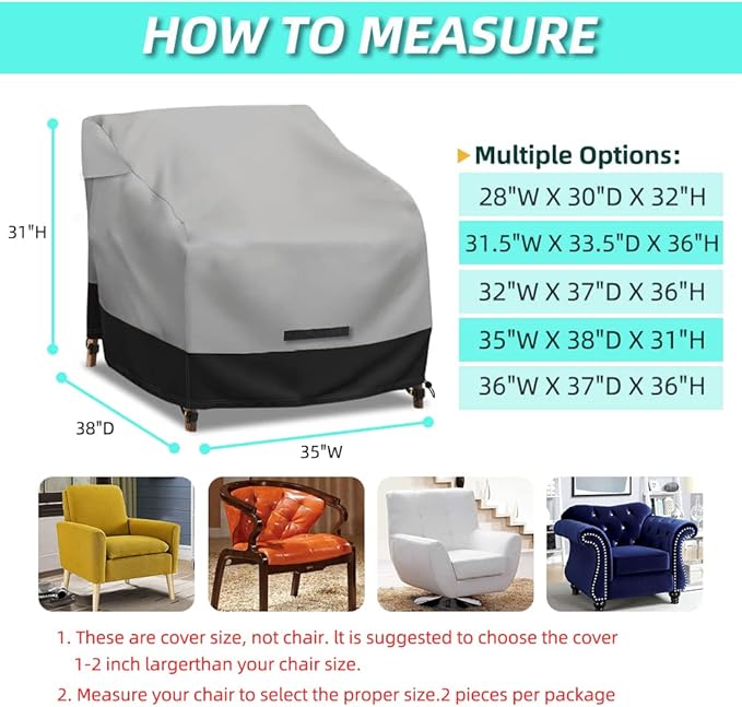 Patio Swivel Chair Cover Waterproof 2 Pack, 600D Heavy Duty Outdoor Furniture - Image 2