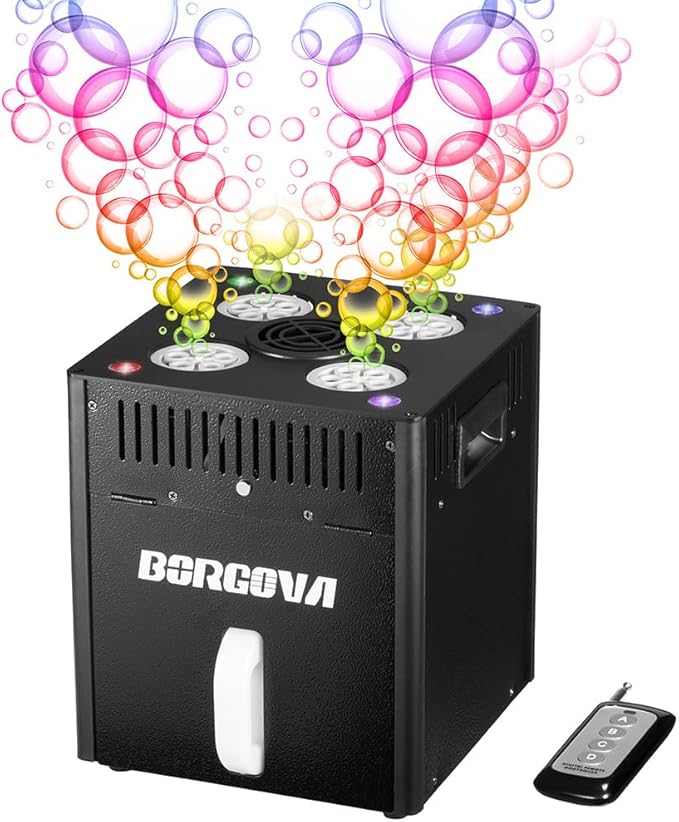Stage Bubble Machine with Lights, DMX Control, Wireless Remote by BORGOVA