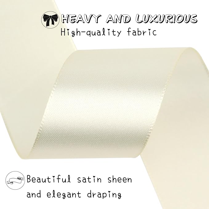 Rice White Solid Satin Ribbon 1-1/2 Inch 25 Yards Solid Polyester Fabric Ribbon - Image 4