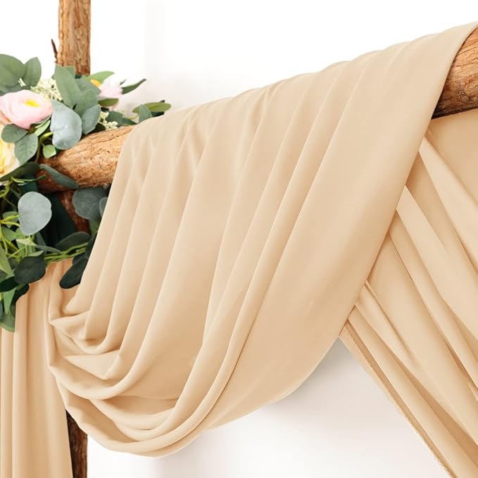 Wedding Arch Draping Fabric 2 Panels 30'' x 18FT Champagne Sheer Chiffon Arch - Image 2