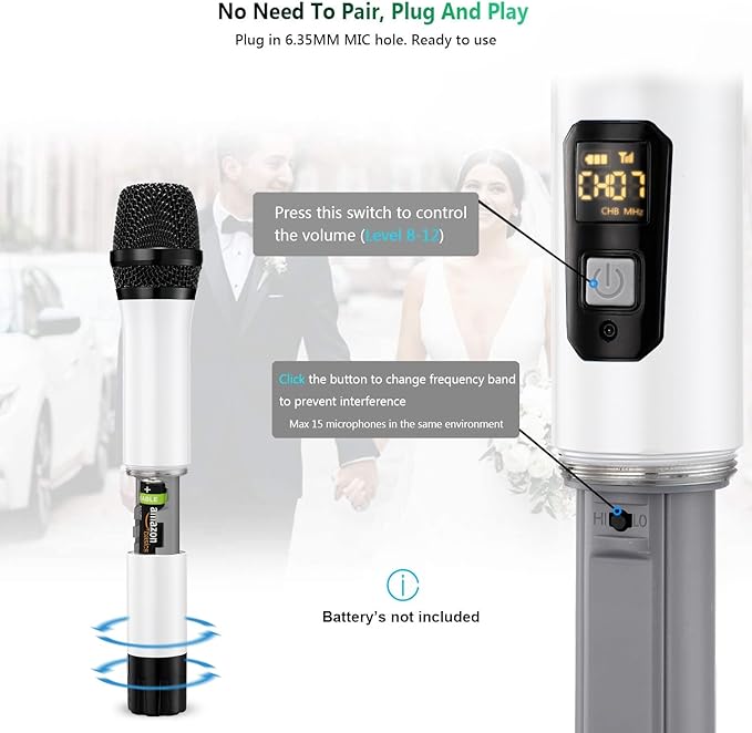 Wireless Microphone, Bietrun UHF Metal Dual Handheld Cordless Dynamic Mic System - Image 4