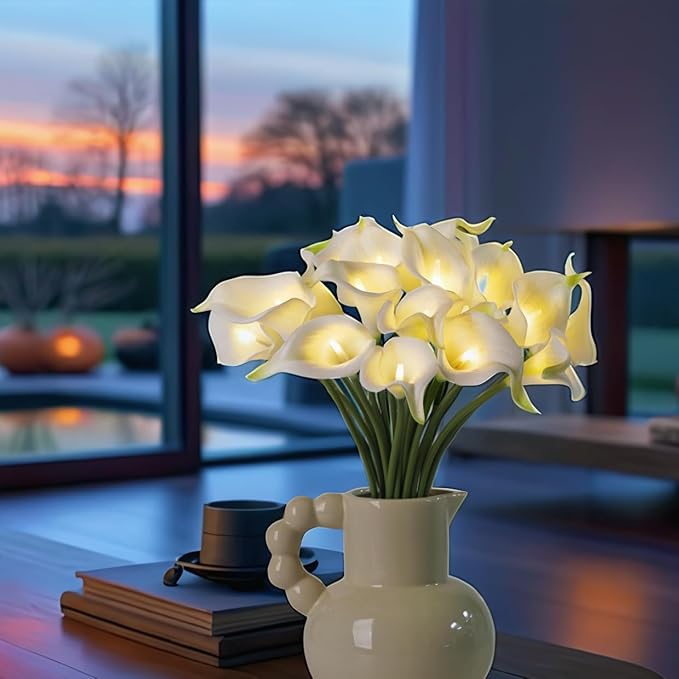 20pcs Artificial Calla Lily Bouquet Lamp Faux Floarl Night Light Real Touch - Image 3