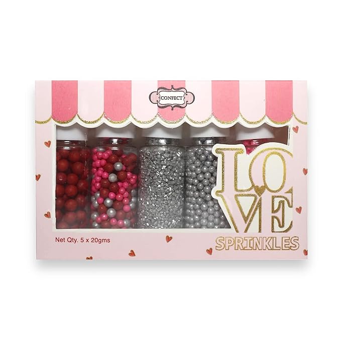 Confect Assorted Edible Sprinkles Pack of 5 – Red, Gluten-Free, Dairy-Free by CONFECTTHECAKEDECORATINGCO