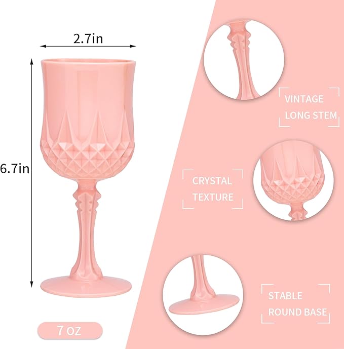 Plastic Vintage Wine Glasses 7OZ Plastic Goblets Vintage Drinking Glasses 24PCS - Image 3