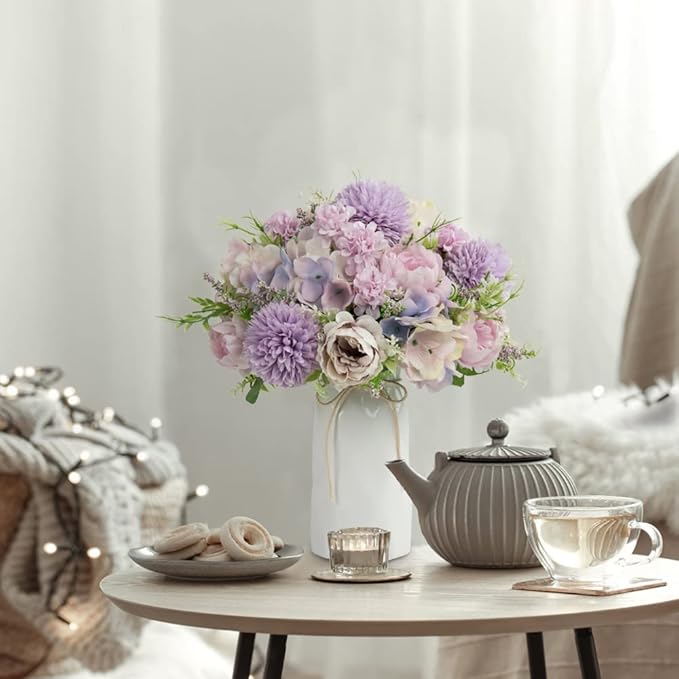 LESING Artificial Peony with Vase Silk Flowers Bouquets Fake Hydrangea Bulks - Image 7