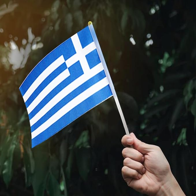 Greece Flag Greek Flag, Small Mini Handheld Greece Flags on Stick - Image 6