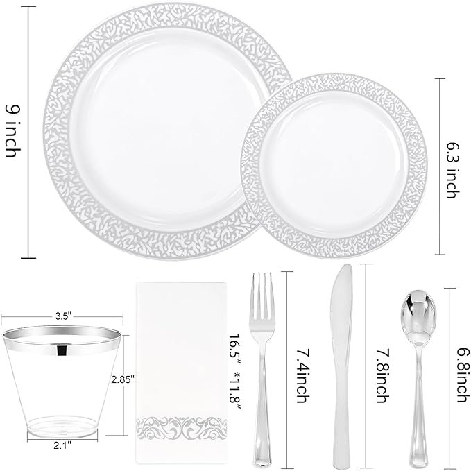 Festiva 350PCS Silver Plastic Dinnerware Set - Image 2