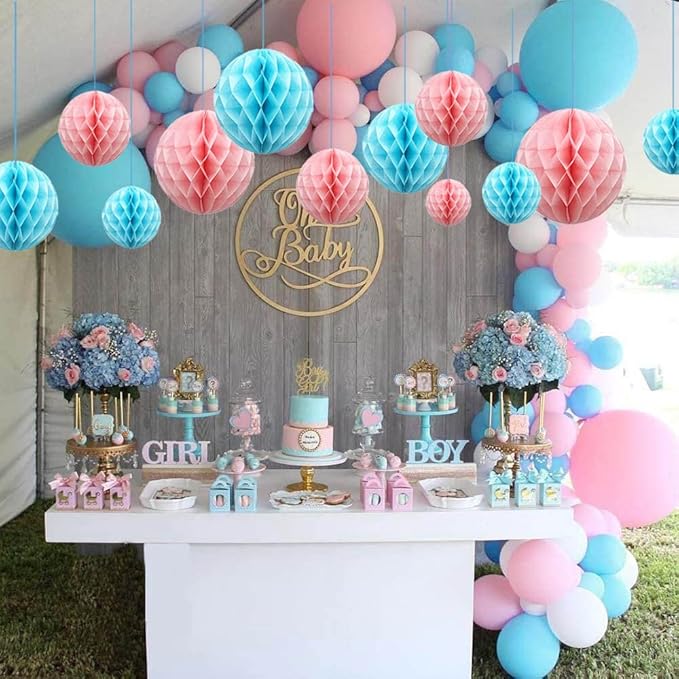 ZOOYOO 12Pcs 6" 10" Honeycomb Balls Decorations Hanging Tissue Paper Pom Poms - Image 3