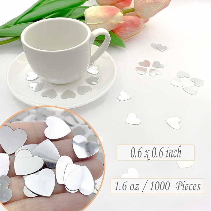 Heart Confetti Valentine's Day Silver Table Confetti Metallic Foil - Image 2