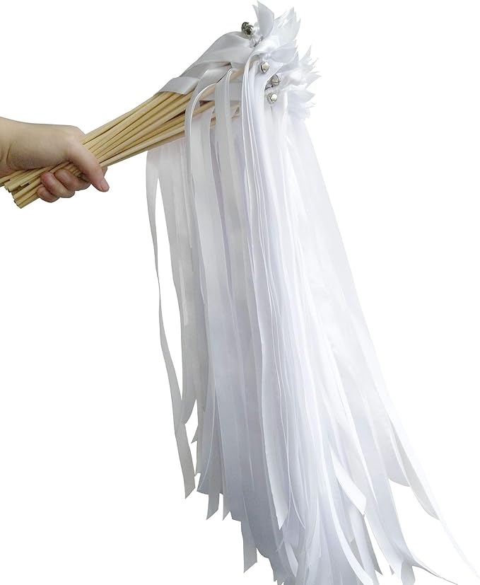 50PCS Ribbon Wands with Triple Ribbon and Silver Bell Party Wand Party Favors - Image 5