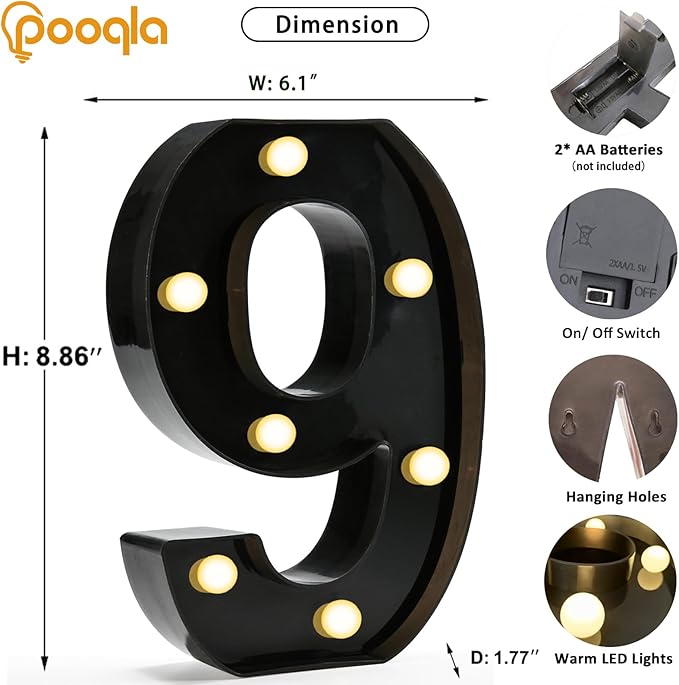 Pooqla Light Up Numbers, LED Black Number Lights - Image 4