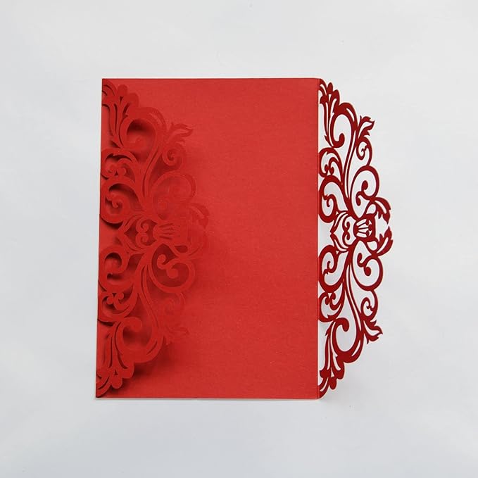 25PCS Red Laser Cut Wedding Invitations Cards - Image 2