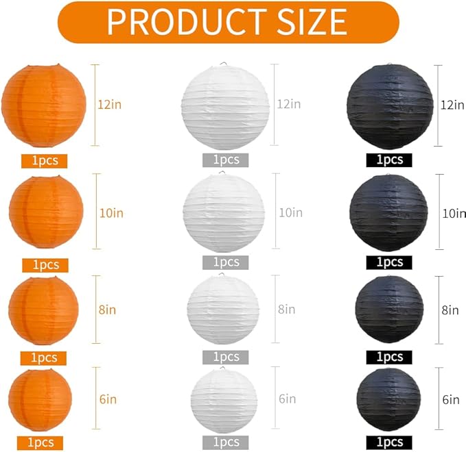 BEISHIDA 12Pcs Orange Black White Paper Lanterns Decorative Chinese/Japanese - Image 2