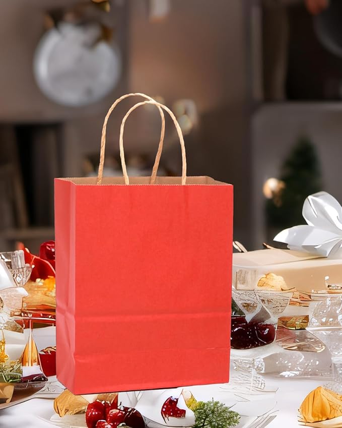 qiqee 50-Packs Kraft Red Paper Gift Bags - Image 5