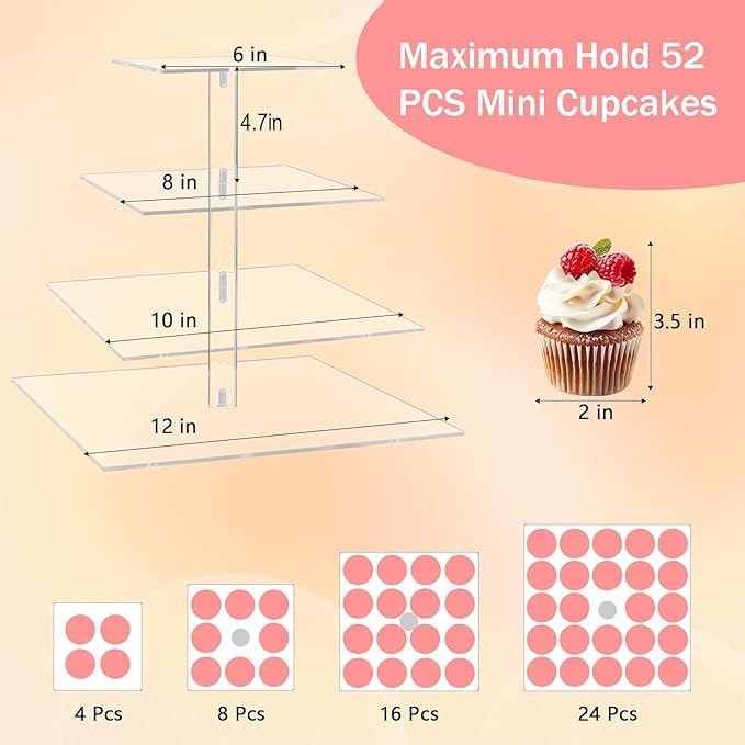 YestBuy 4 Tier Acrylic Cupcake Stand, Premium Cupcake Holder, Acrylic Cupcake - Image 4