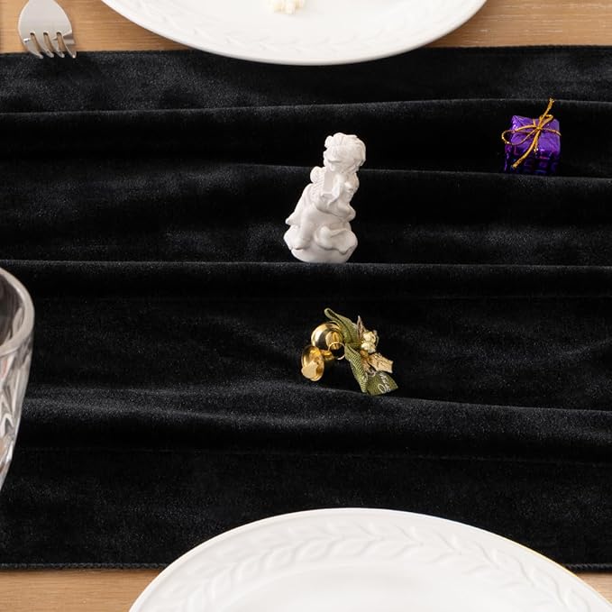 MLMC 2 Pack Black Velvet Table Runner 10ft Glossy Luxury Velvet Fall Table - Image 7