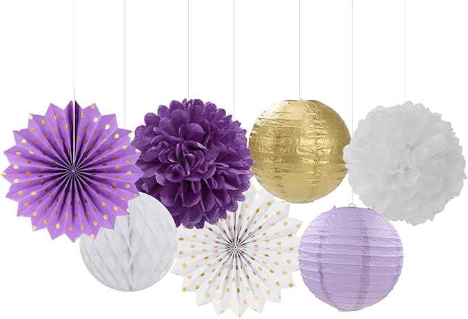 Purple-Gold Party Decorations Streamers Lanterns - Image 4