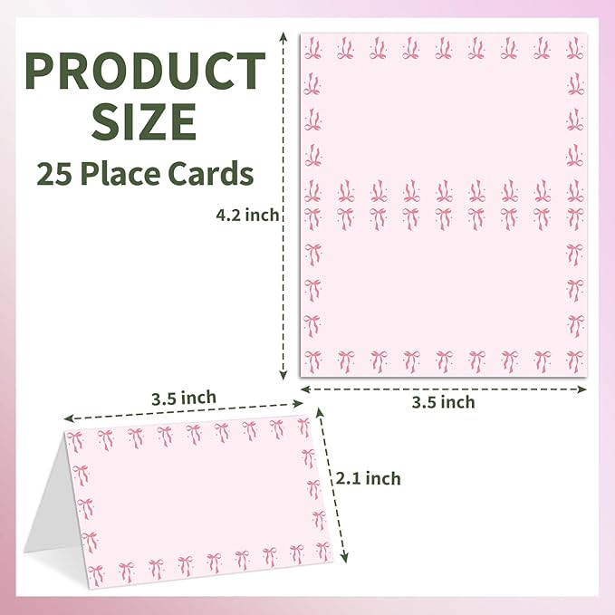 25 Bow Place Cards for Table Seating, Tent Cards for Birthday Bridal Shower - Image 2