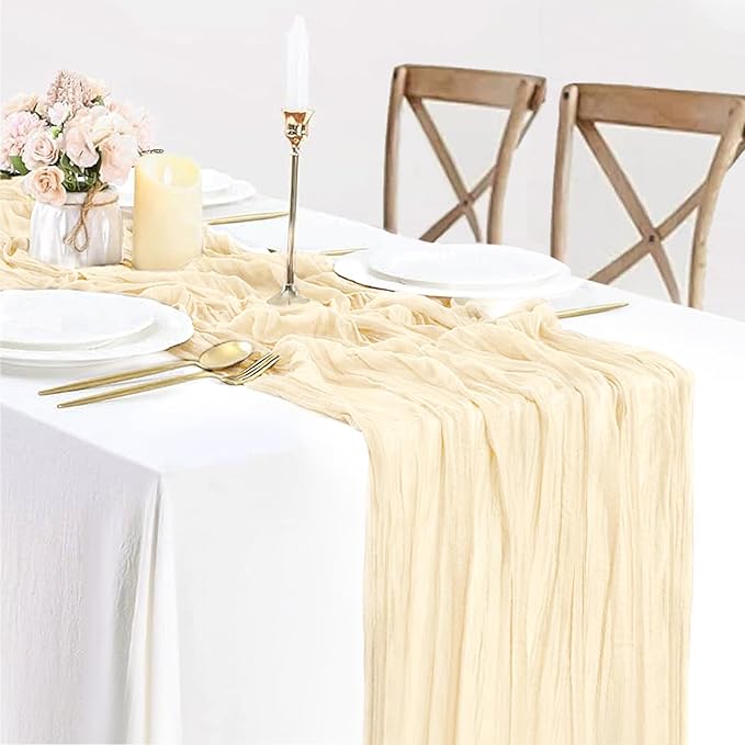 10ft Cream Beige Cheese Cloth Table Runner, 35x120 Inches Ivory Gauze Table by BlueTopCoLtd