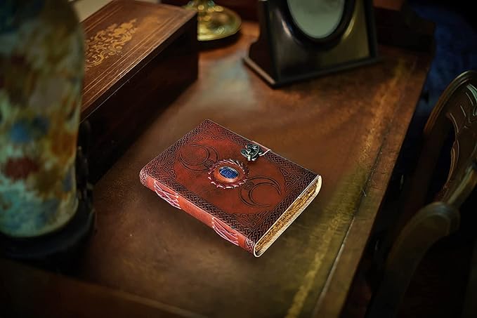 cuero 3 Moon Blue Lapiz Embossed Vintage Leather Journal - Image 5