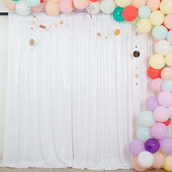 ShinyBeauty 2 Panels White Sequin Backdrop Curtain | 5Ft x 10Ft Glitter Wedding - Image 2