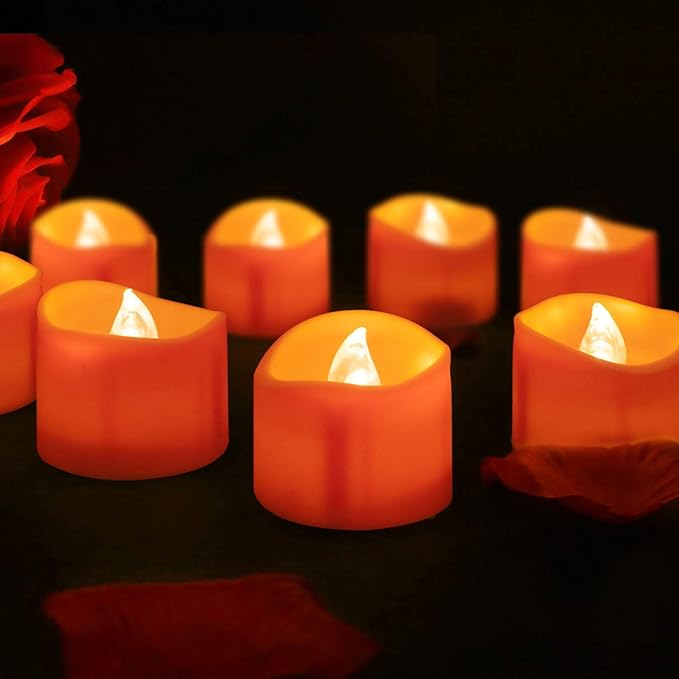 BEICHI 24 Pack Halloween Tea Lights, Realistic Orange Tea Candles, Battery - Image 4