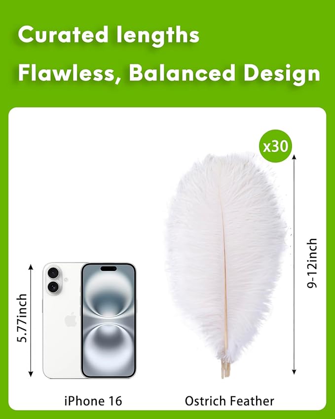 NEWONG 30pcs White Ostrich Feathers Natural Bulk 9-12inch Vase Craft Wedding - Image 2