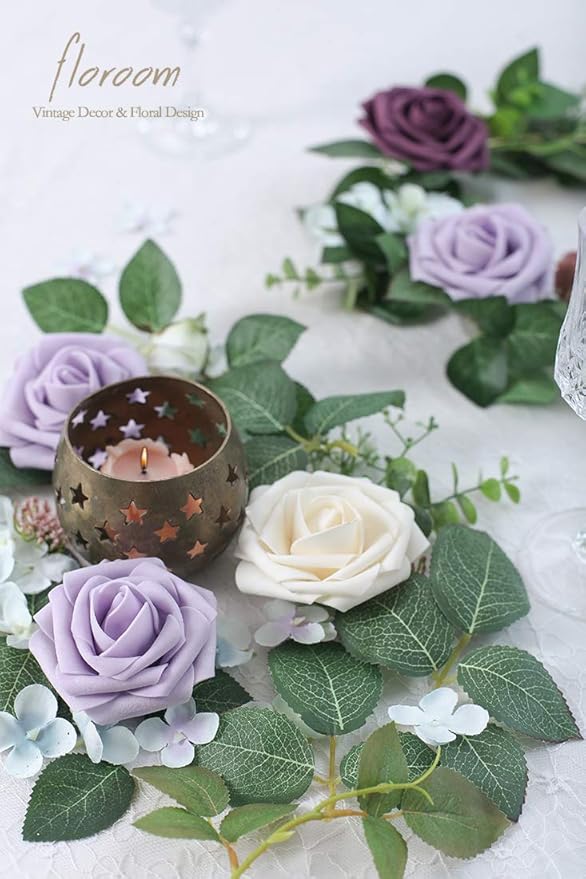 Floroom Artificial Flowers 25pcs Real Looking Lilac Foam Fake Roses - Image 2