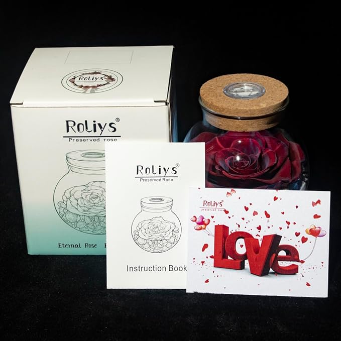 Preserved Real Roses with Colorful Mood Light Wishing Bottle, Eternal - Image 3