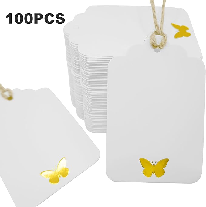 100Pcs Blank Gift Tags with String, Foil Gold Butterfly Large Gift Tags with 65 - Image 2