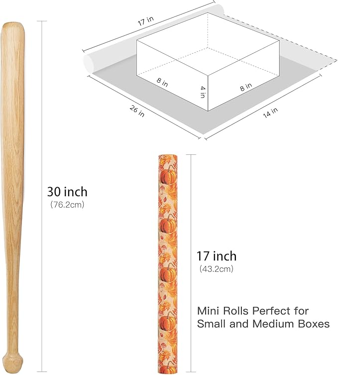 RUSPEPA Fall Wrapping Paper Roll, Mini Roll, Watercolor Pumpkin, Autumn Leaf - Image 7
