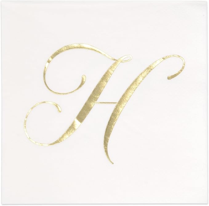 Gift Boutique 100 Gold Monogram Cocktail Napkins Letter H Disposable Paper Pack by GiftBoutique
