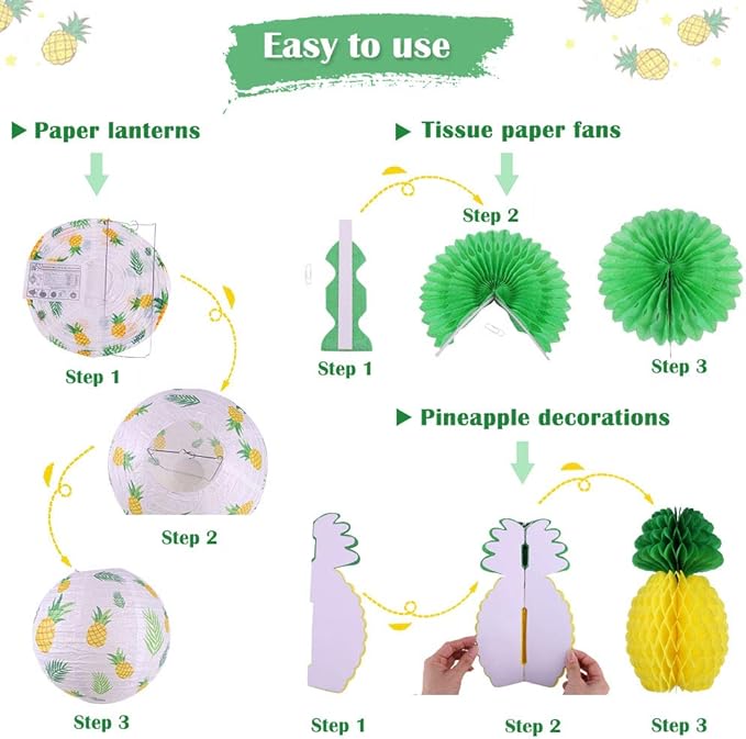 Pineapple Party Decorations Hanging Paper Lanterns Pineapple Honeycomb Tissue - Image 3