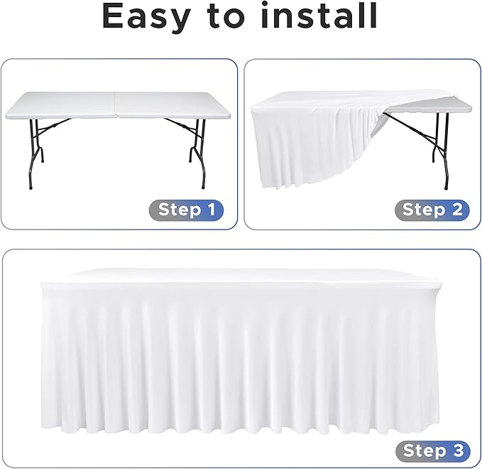 Nasitos White Table Skirt for 8 Foot Rectangle Tables, 2 Pack - Image 3