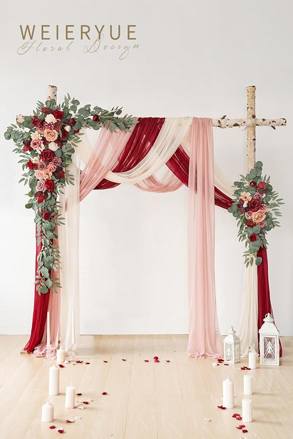 Deluxe Wine Red Artificial Wedding Arch Flowers - Image 2
