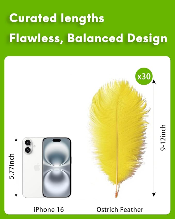 NEWONG 30pcs Yellow Ostrich Feathers Natural Bulk 9-12in（23-30cm） Vase Craft - Image 2