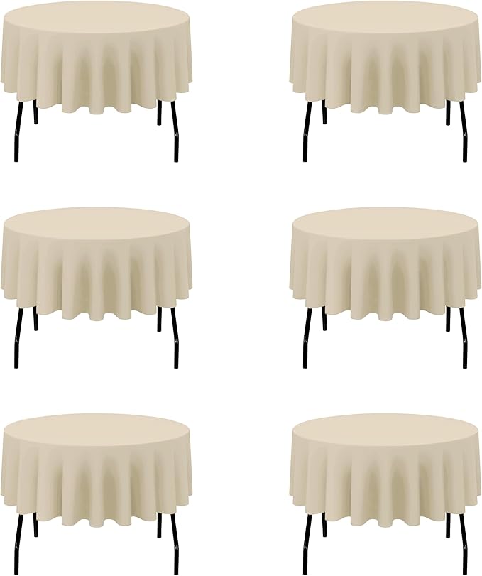 BRILLMAX 6 Pack Beige 70 Inch Round Tablecloths Fit 30" to 54" Tables by BRILLMAX