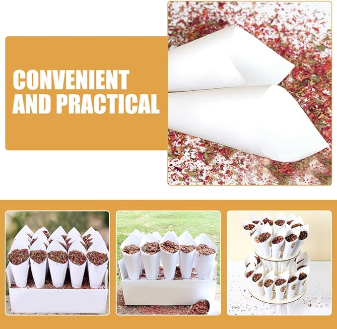 PRETYZOOM 60pcs Flower Cones Confetti Cones Rose Petal Candy Kraft Paper Cones - Image 8