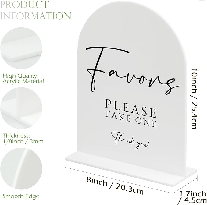 White Arch Acrylic Wedding Sign- 8"x10" Favors Sign and Base, 1/8" Thick | - Image 2