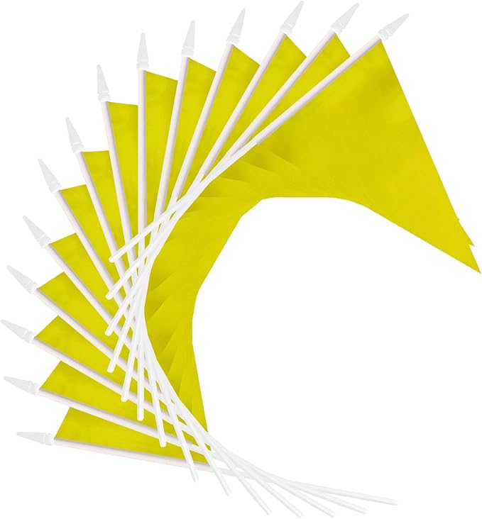 12 Pack Yellow Pennant Flags Small Mini Hand Held Solid Color Pennant On Sticks - Image 4
