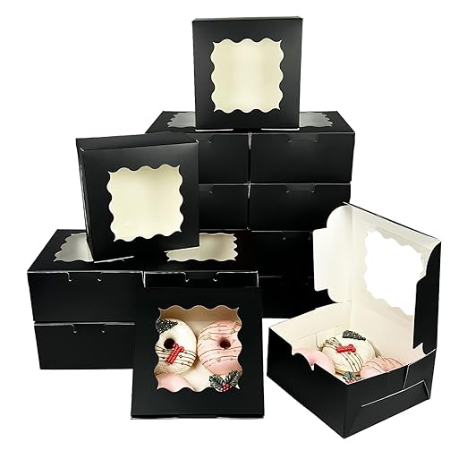 Bakepacker 100pcs Black Cookie Boxes 6x6x3 inches Easy Assemble Macaroon Pastry by Bakepacker